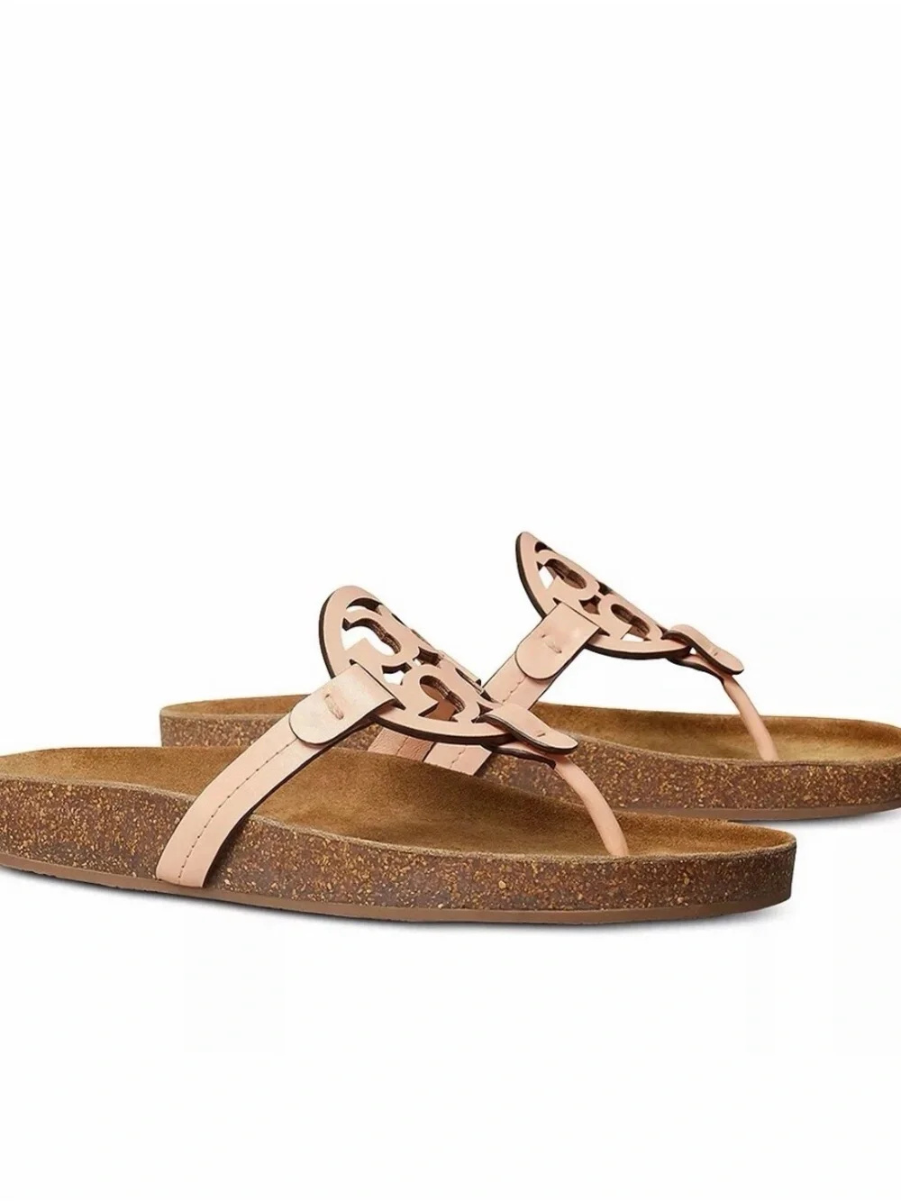 Tory Burch Miller Cloud Leather Sandal Blush Peach US 9 Natual Cork